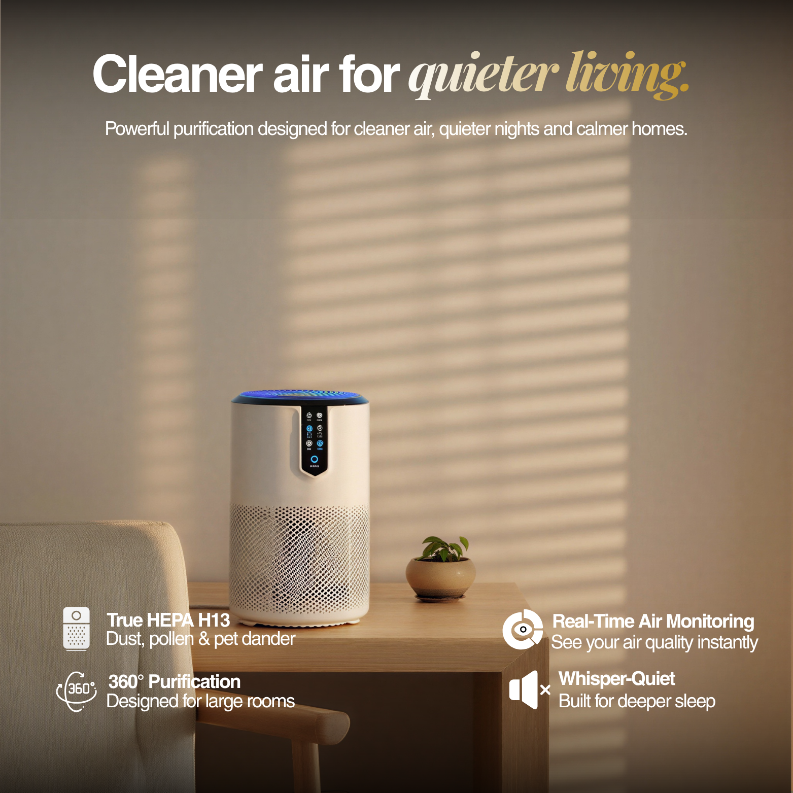 Oxyra 200 — Powerful Air Purifier for Large Rooms up to 1,300 sq ft | True HEPA H13