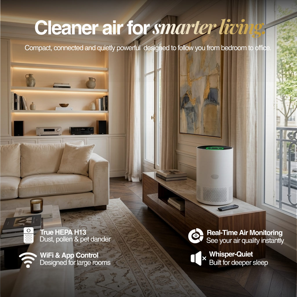 Oxyra 100 — Smart Air Purifier with WiFi & App Control | True HEPA H13 for Bedrooms