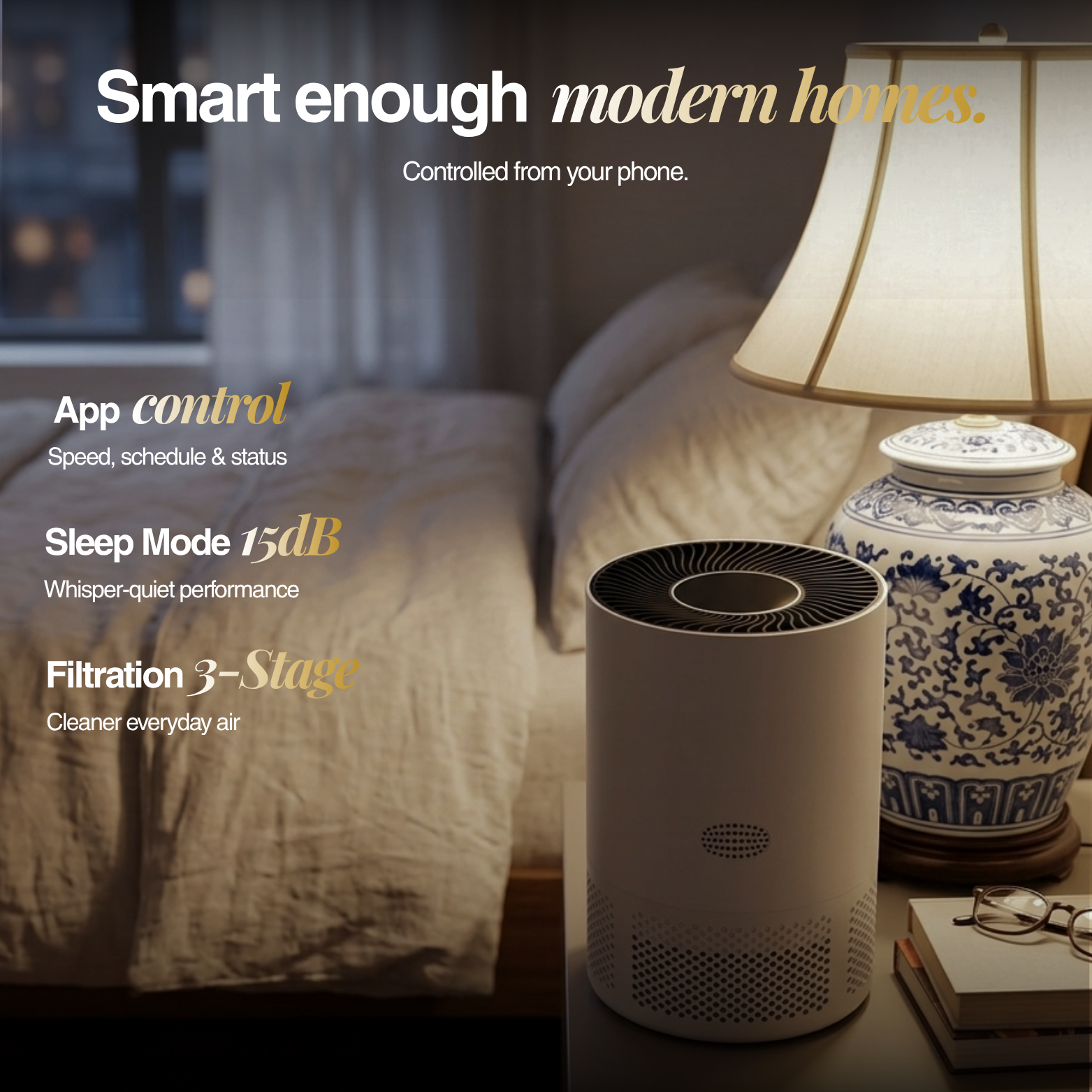 Oxyra 100 — Smart Air Purifier with WiFi & App Control | True HEPA H13 for Bedrooms